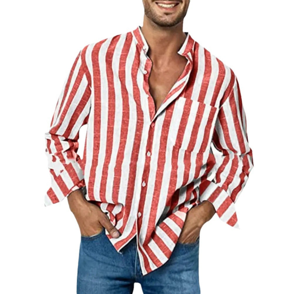 saferido      -shop  Men's New High Quality Striped Simple Comfortable Long Sleeve Button Shirt