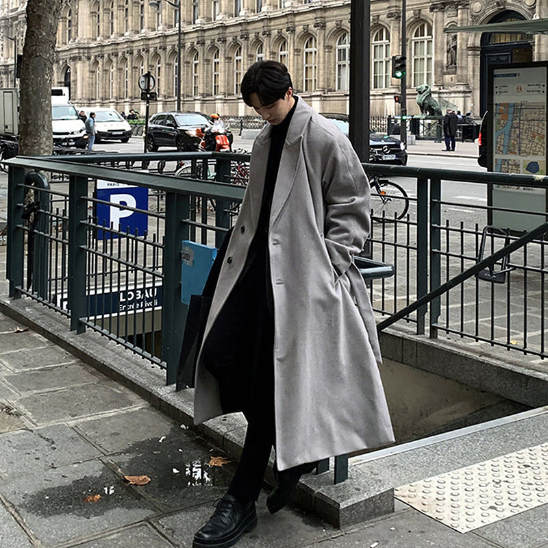 saferido frat outfits Woolen Coat 2024 New Men's High-Grade Winter Thickened Long over-the-Knee Korean Woolen Coat