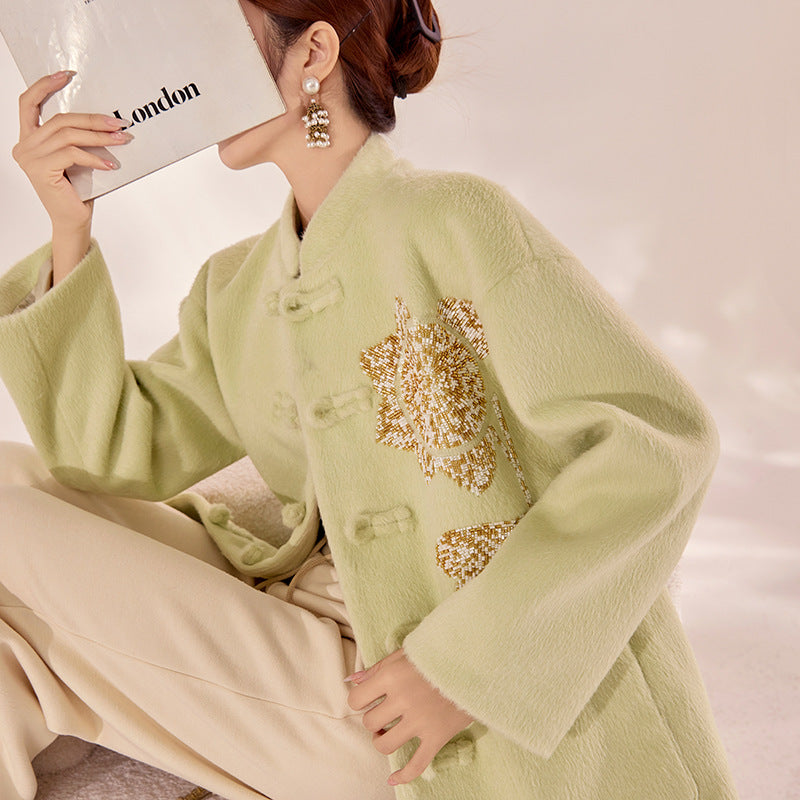 Winter Guofeng new heavy industry bead design sense buckle light luxury loose new Chinese jacket women MY099