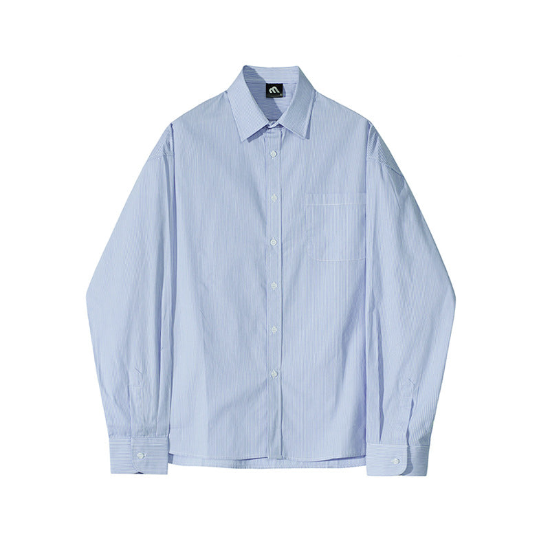 saferido -shop 90s fashion men Myq Blue Striped Shirt Men's Autumn New Korean Style Loose Long Sleeve Shirt High-Grade Shirt