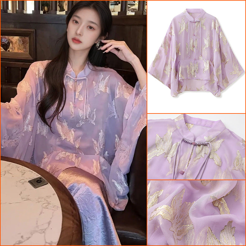 National style light luxury retro celebrity wind mulberry silk top solid color slim fit high waist hip wrap acetic acid suspender skirt M6042