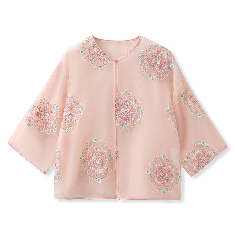 New Chinese style loose mulberry silk shirt women's summer thin high-end design loose top M6032