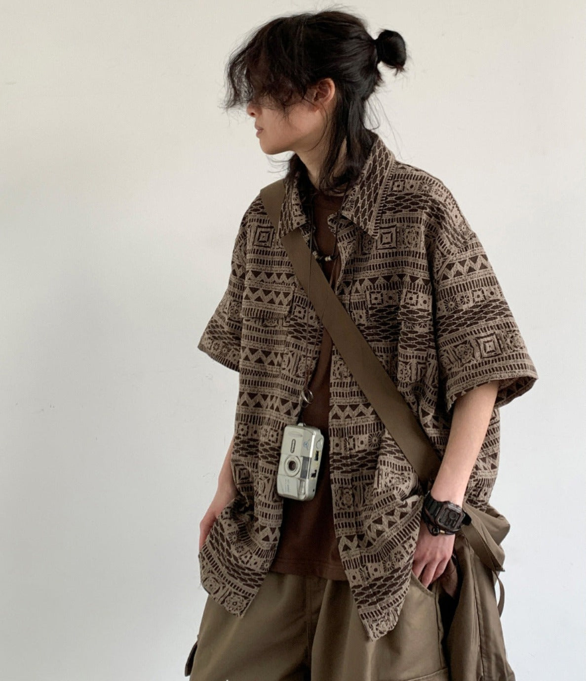 Japanese retro short-sleeved work shirt summer new vintage casual loose trendy ethnic style shirt jacket