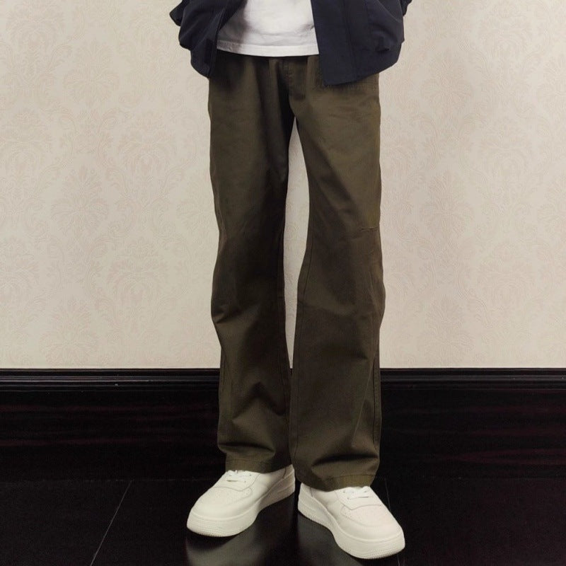 saferido      -shop black men fashion urban Spring and Summer New Drawstring Elastic Waist Loose Army Green Casual Straight Trousers Overalls Men