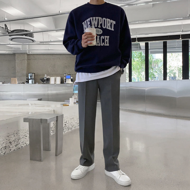 saferido -shop 90s fashion men Myq Letter Embroidered Sweater Men's Spring Korean Style Loose Trendy All-Match Cotton Pullover round Neck Long Sleeve Top