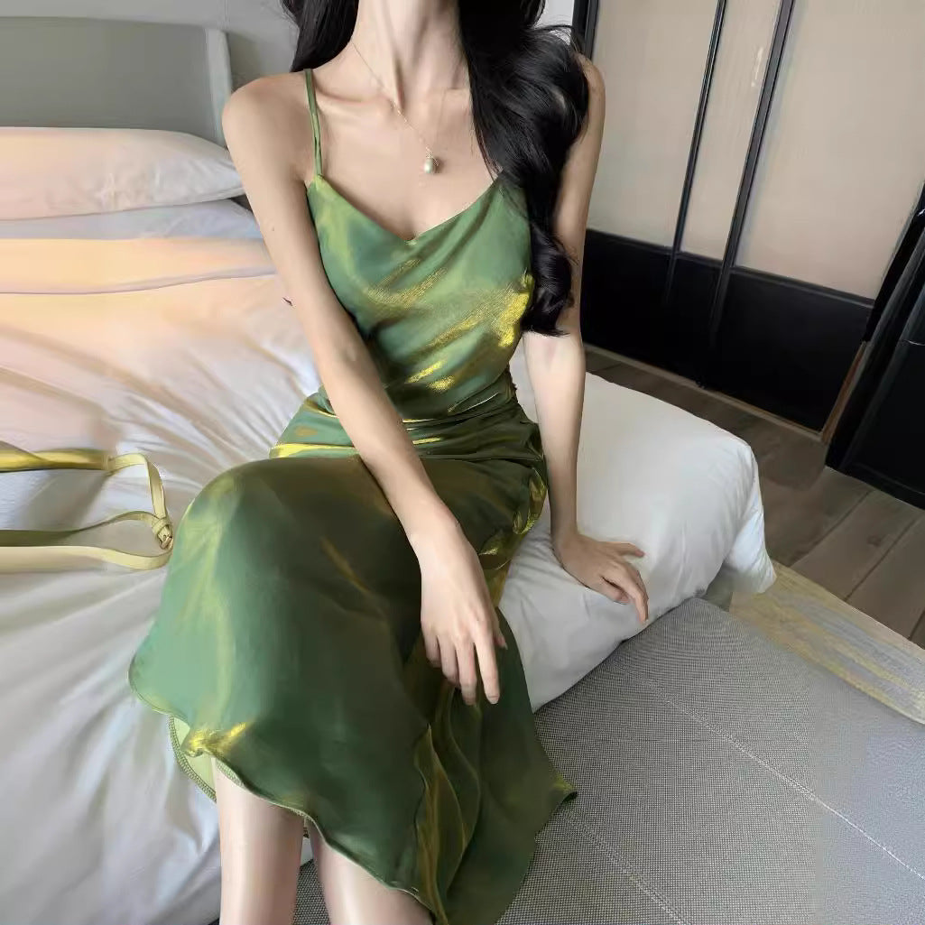 2025 vacation style fish tail hip dress women's summer pendant feeling slim suspender skirt temperament banquet dress skirt