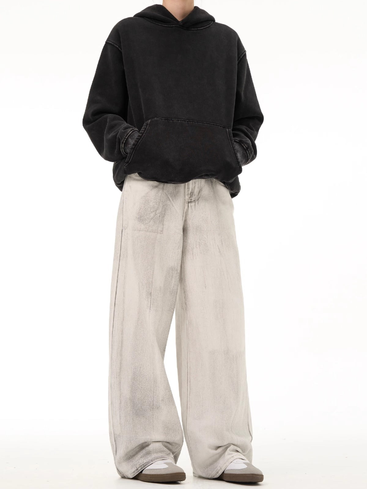 National trend washed distressed drape jeans for men spring and autumn new niche retro original design pants