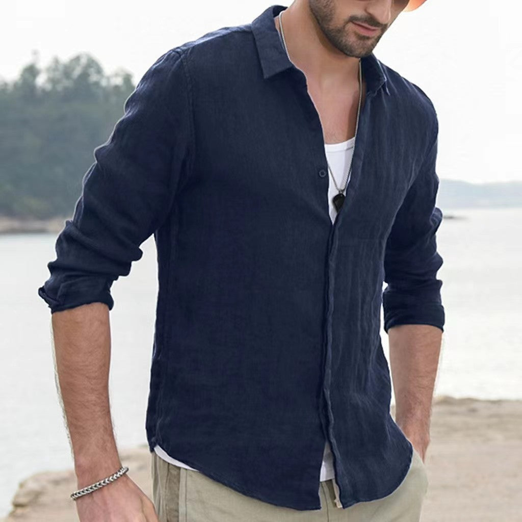 saferido -shop men’s fashion Pure Cotton Solid Color Long-Sleeved Shirt Men's Youth Casual Cardigan Shirt Men's Coat Promotion