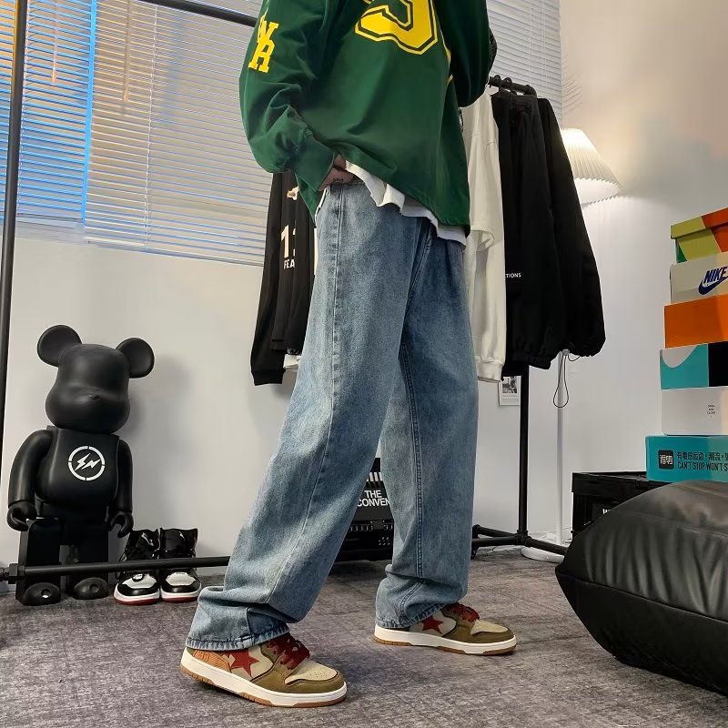 saferido -shop 90s fashion men Jeans Men's Spring and Summer Ins Hong Kong Style Retro Drop-down Wide-Leg Pants Versatile Loose Straight Dad Pants