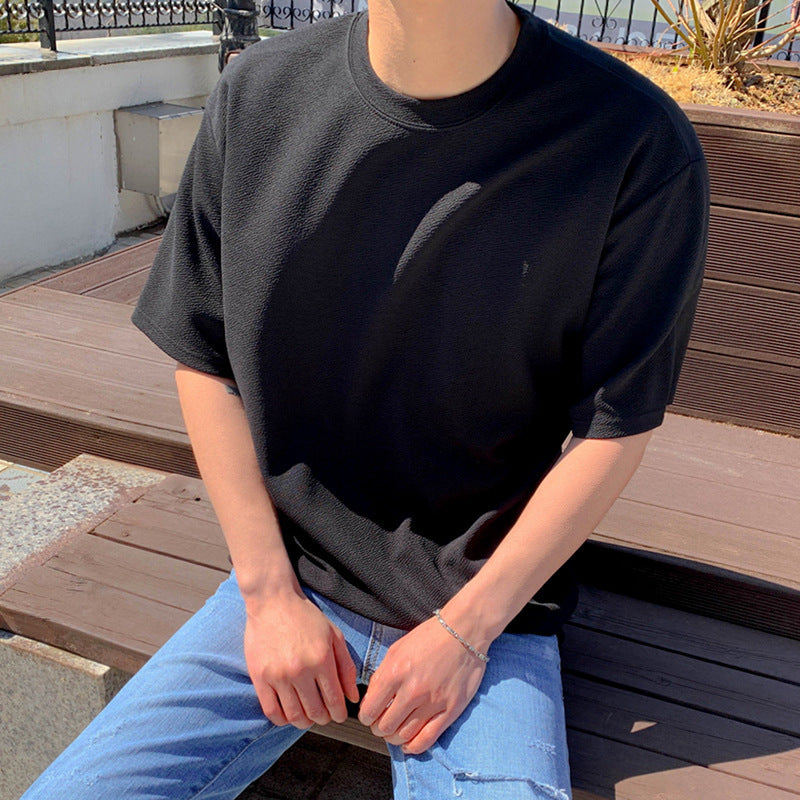 saferido -shop mens haircut BJ Summer Solid Color Loose Short-Sleeved T-shirt Trendy Korean Style T-shirt Boys Couple Tee All-Match Bottoming Shirt Trendy