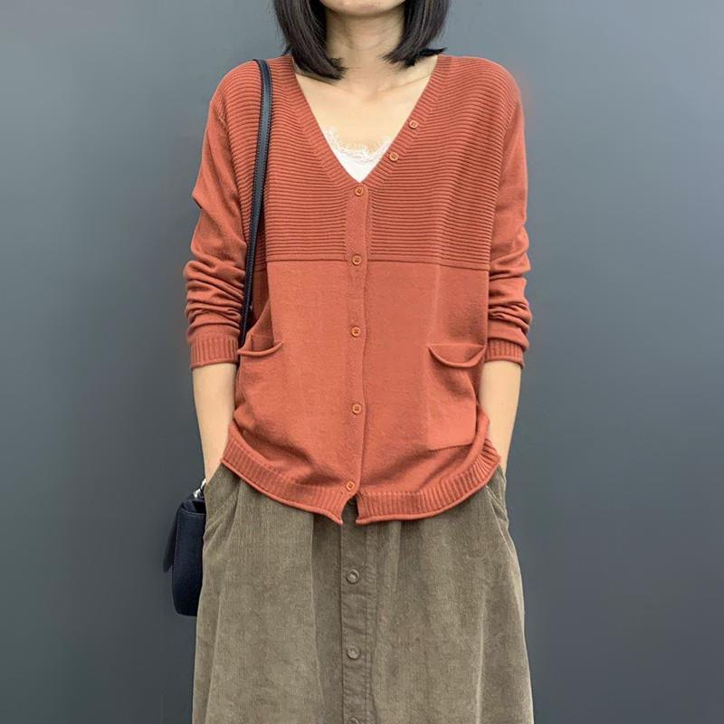 spring and autumn new Korean version of women's clothing loose and thin literary solid color long-sleeved knitted cardigan thin sweater jacket