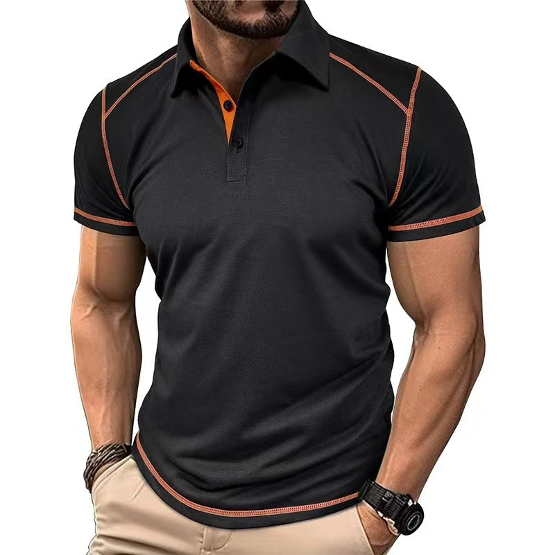 Summer Men's Lapel Polo Clothes Contrast Color Polo Shirt European and American T-shirts for Men
