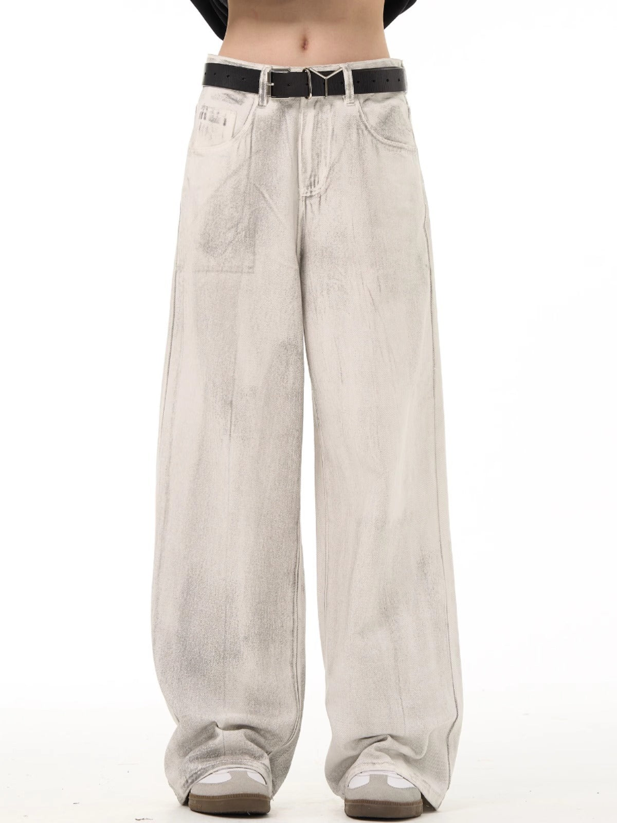 National trend washed distressed drape jeans for men spring and autumn new niche retro original design pants