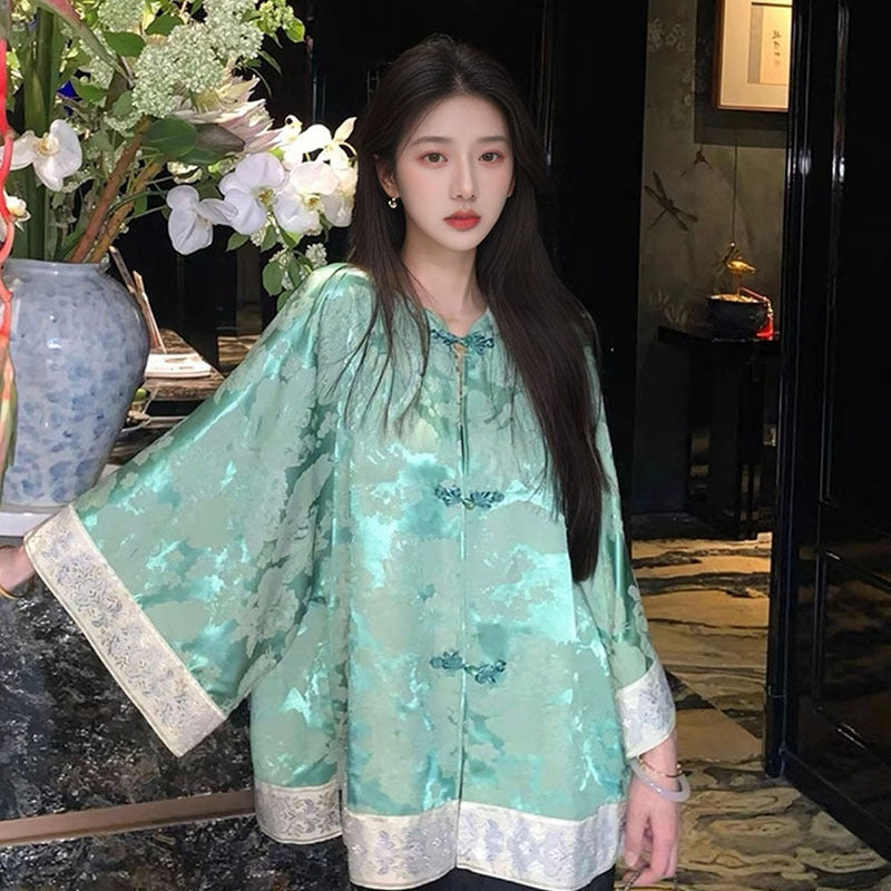 spring new Chinese style printed shirt retro celebrity temperament light luxury loose top M5007