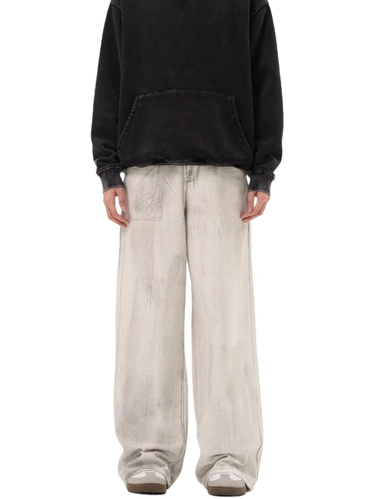 National trend washed distressed drape jeans for men spring and autumn new niche retro original design pants