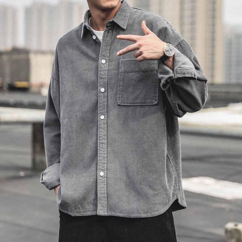 saferido fall outfits men Corduroy Shirt Men's Long-Sleeved Autumn Japanese Fashionable Casual Loose Men's Autumn and Winter Thick Shirt Men's Coat