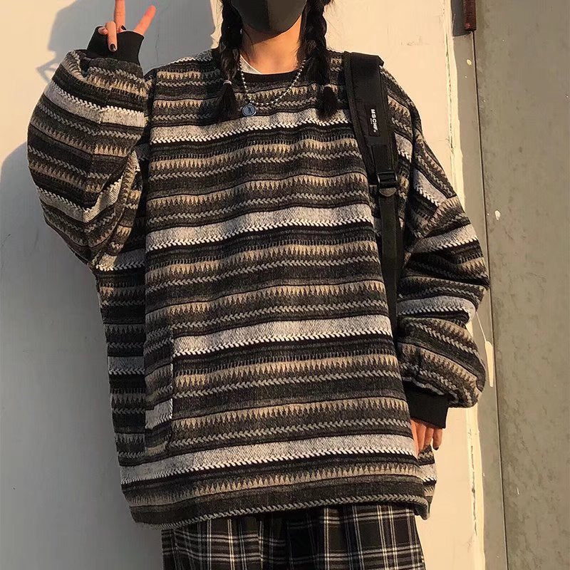 saferido mens fall fashion American Retro Loose Sweater Long Sleeve Men's and Women's High Street Ins Japanese Style Non-Gender Wear Wool Sweater