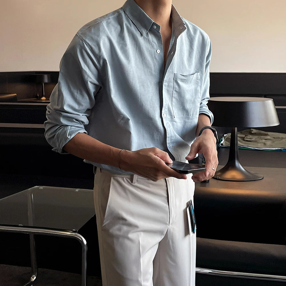 saferido homecoming outfits for guys Retro British Mature Men's Spring and Autumn Shirt Versatile Solid Color Linen Shirt High Sense Simple Men's Korean Fashion