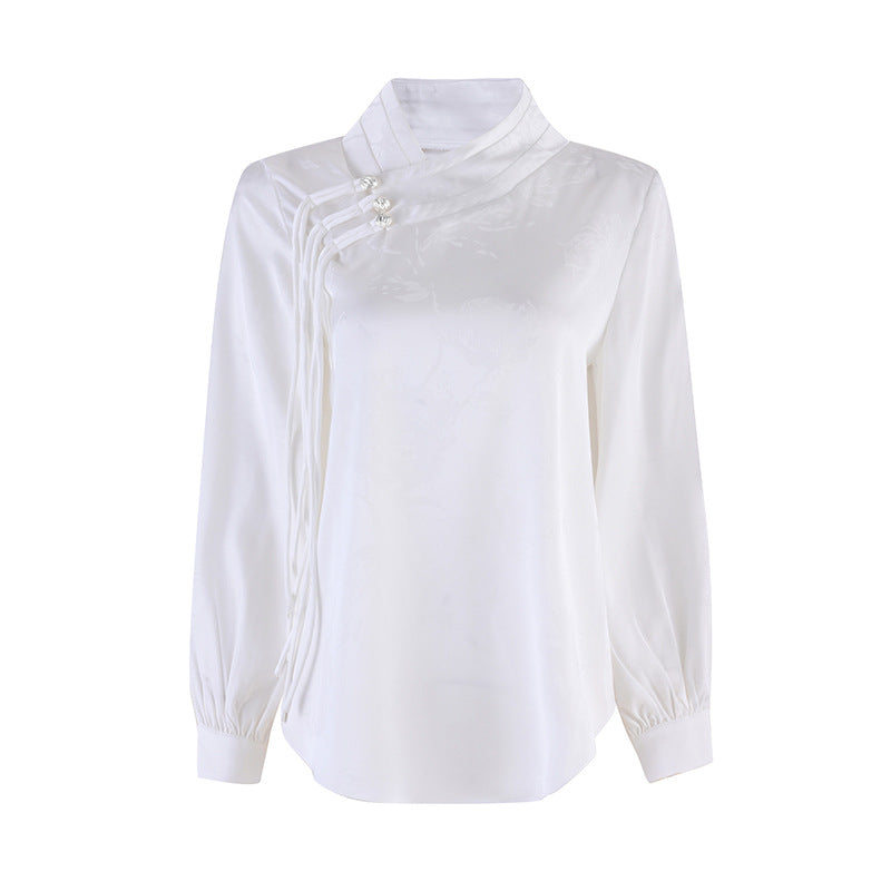 New Chinese style satin design top jacquard horse skirt high-end temperament shirt set LZ555
