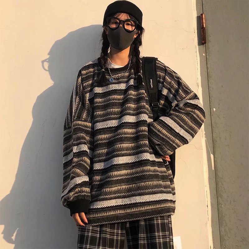 saferido mens fall fashion American Retro Loose Sweater Long Sleeve Men's and Women's High Street Ins Japanese Style Non-Gender Wear Wool Sweater