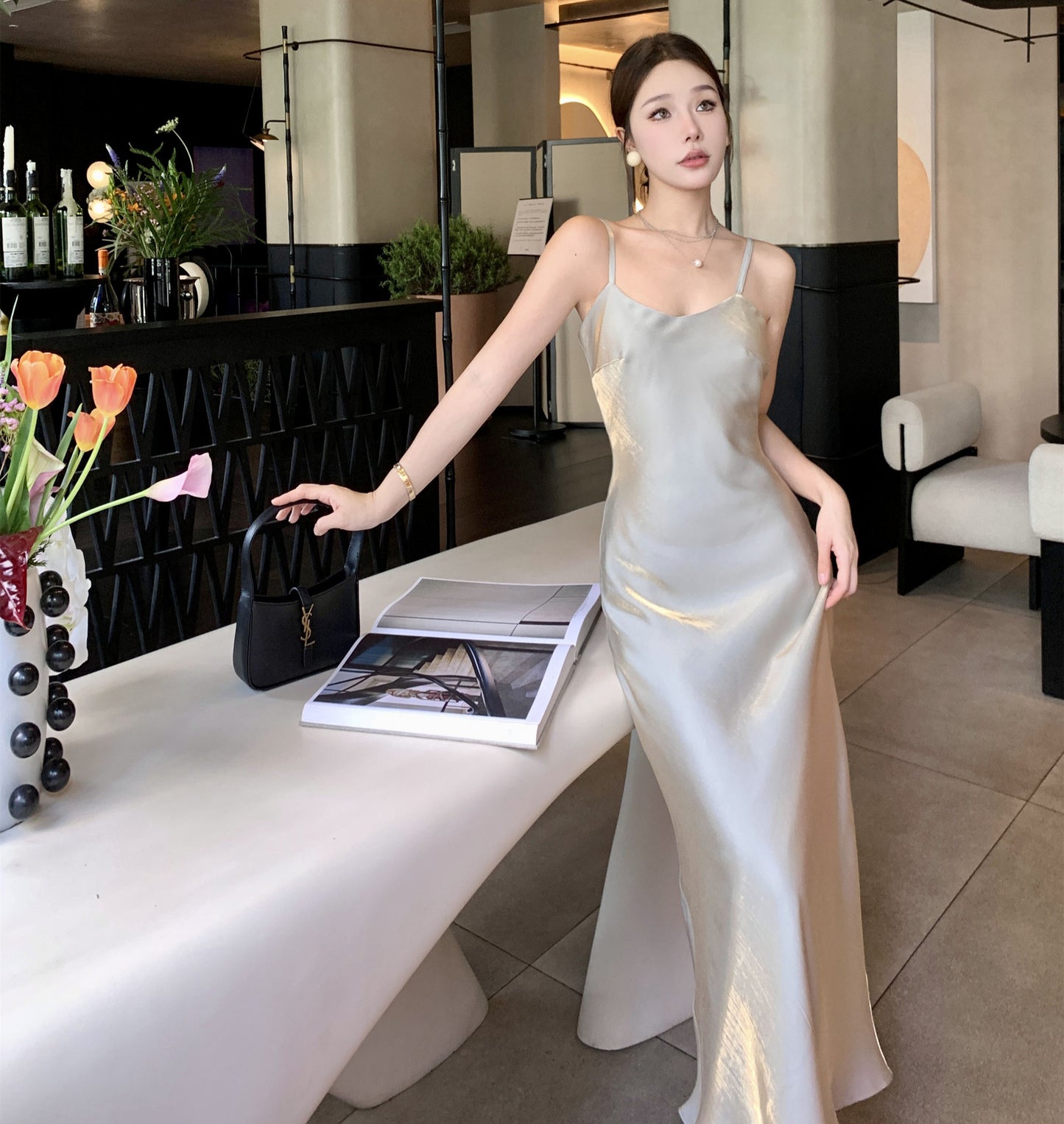 2025 vacation style fish tail hip dress women's summer pendant feeling slim suspender skirt temperament banquet dress skirt