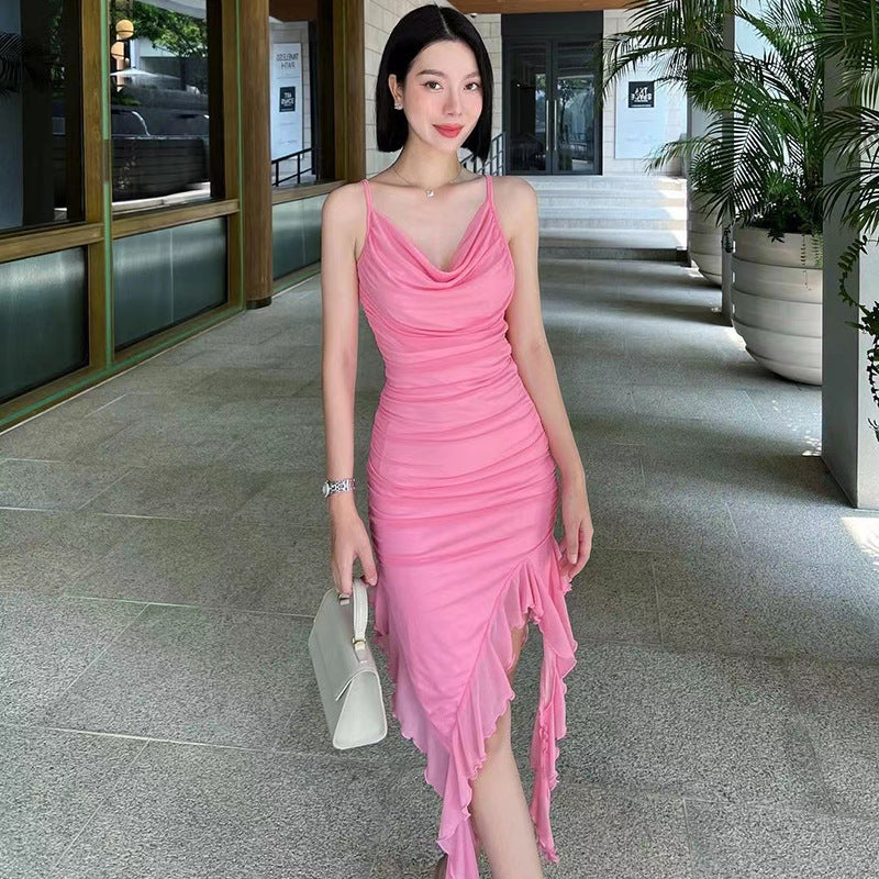 SAFERIDO 2025 style ins new sexy V-neck neck lotus leaf edge suspender party party dress, one piece is sent on behalf of others.