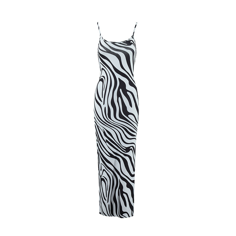 SAFERIDO 2025 ins style women's clothing summer sexy suspender slim side split zebra print popular dress