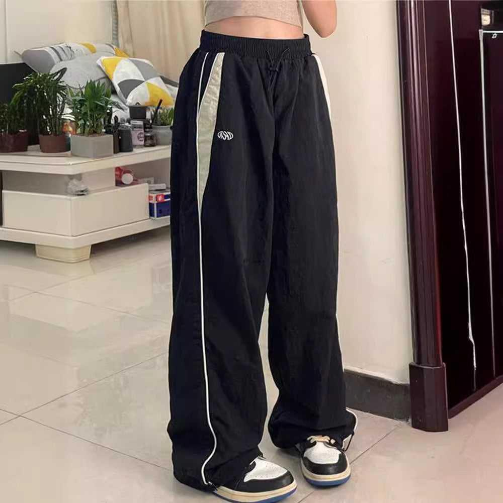 saferido -shop 90s streetwear Spring and Autumn Fashion Personalized Niche Street Women's Elastic High Waist Loose Sports Wide-Leg Pants