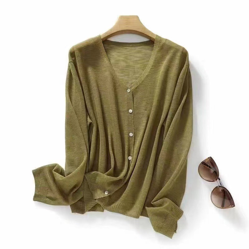 Thin bamboo and hemp short knitted cardigan jacket for women's summer imitation ice silk hollow sunscreen air-conditioning shirt for women