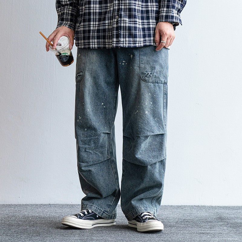 saferido -shop mens outfits American Style Street Washed Workwear Blue Jeans Men's Summer Loose All-Match Casual Trousers Straight Pants