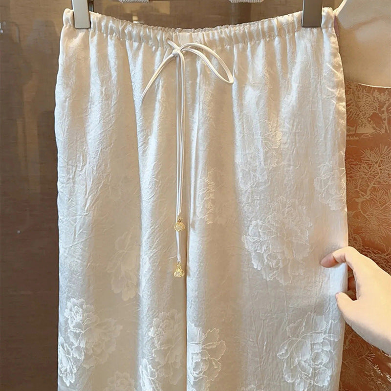 New new Chinese style light luxury simple solid color temperament casual pants loose and thin acetic acid trousers M5163