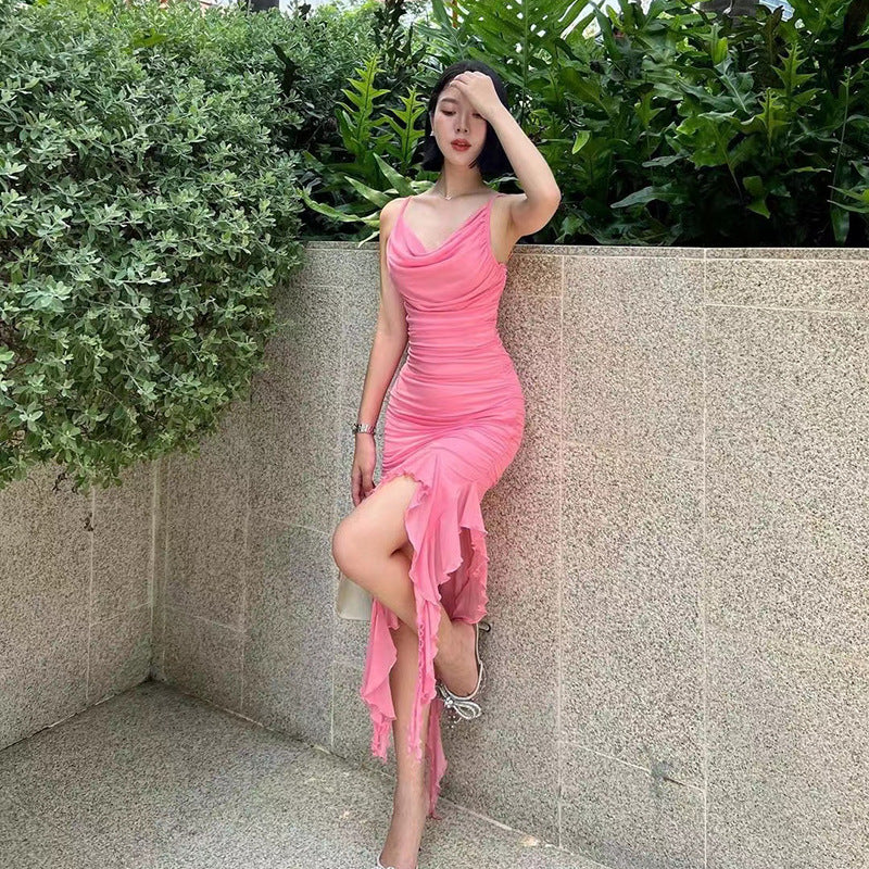 SAFERIDO 2025 style ins new sexy V-neck neck lotus leaf edge suspender party party dress, one piece is sent on behalf of others.