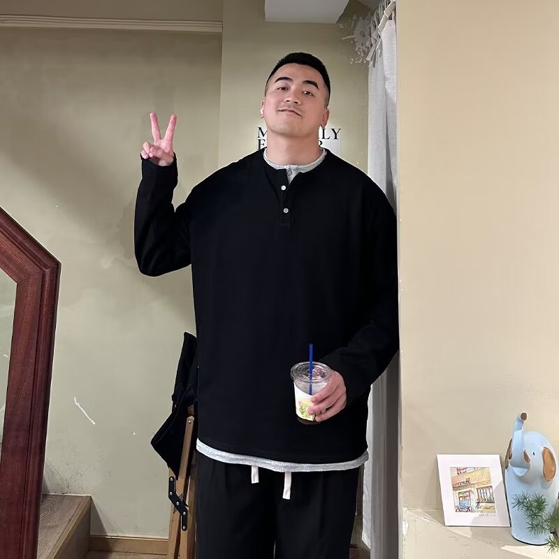 saferido guys clothing styles Japanese Retro Henry Collar Fake Two-Piece Long-Sleeved T-shirt Men's Autumn Casual Sweater Men's Autumn Bottoming Shirt
