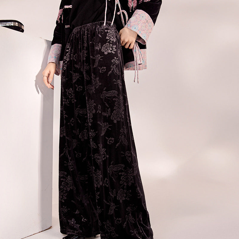 Guofeng new temperament loose wide-leg pants jacquard embroidery casual design straight-leg pants new Chinese trousers M9199
