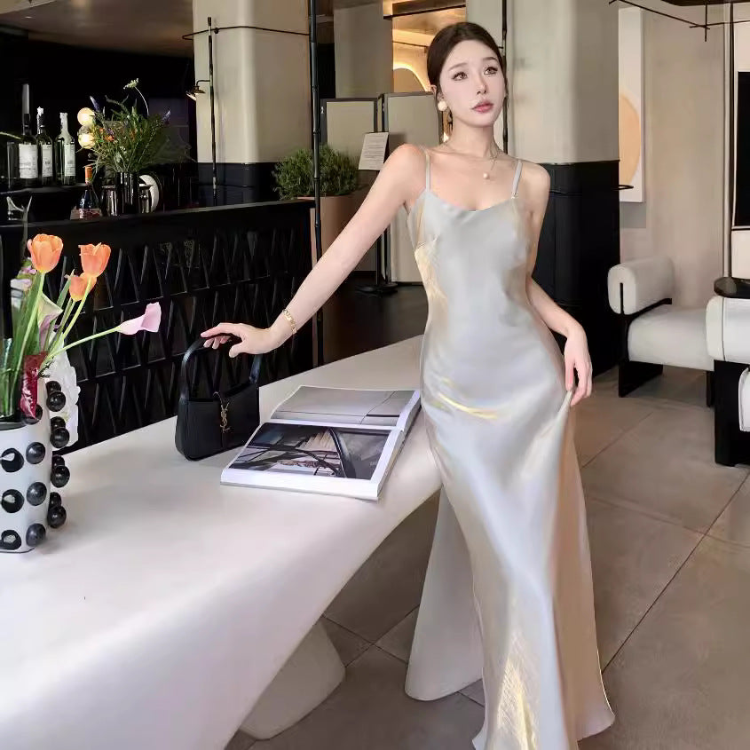 2025 vacation style fish tail hip dress women's summer pendant feeling slim suspender skirt temperament banquet dress skirt