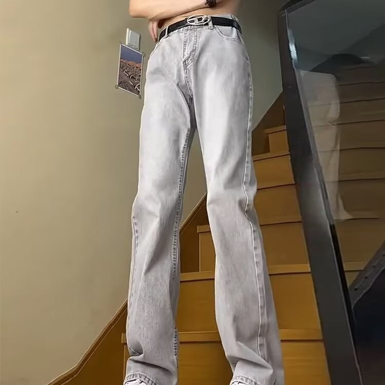 saferido -shop masc outfits Retro Blue Narrow Slim Jeans Men's Summer Vintage Washed American Pants High Waist Slimming Flared Pants