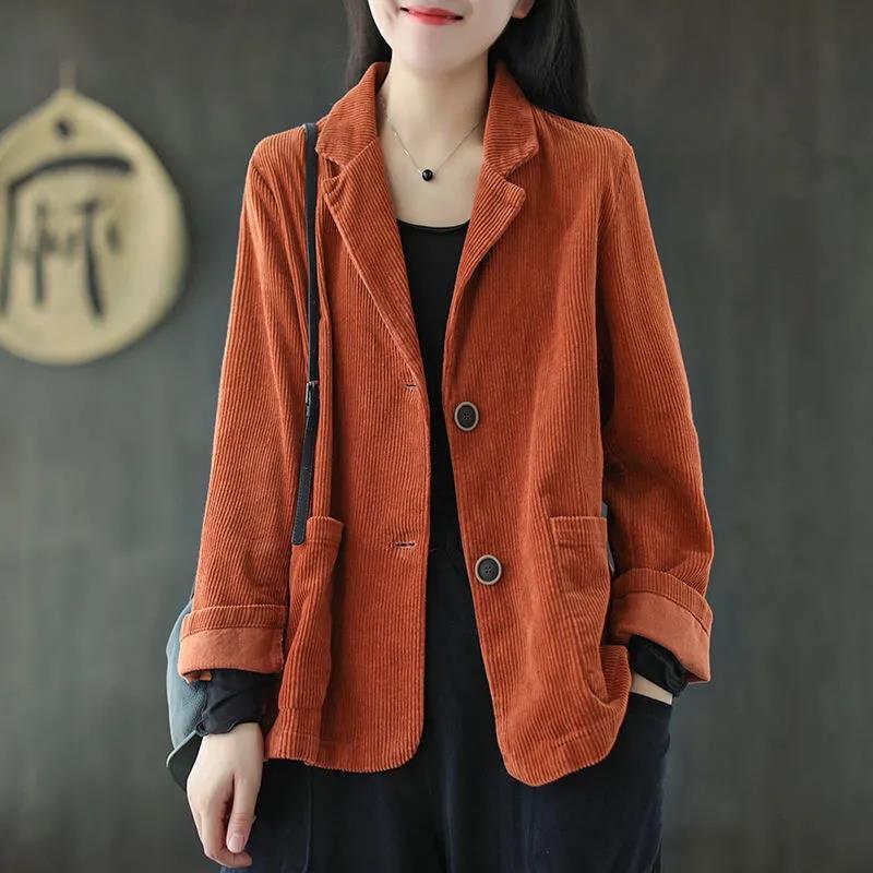 large size corduroy suit collar short jacket women's autumn new long-sleeved literary and retro casual jacket top