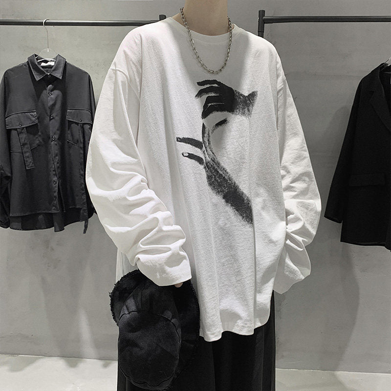 saferido -shop grunge outfits Autumn T-shirt Men's Long-Sleeved Korean Style Hong Kong Style Trendy Handsome Casual All-Match Loose Inner Hip Hop Bottoming Shirt Autumn Clothes