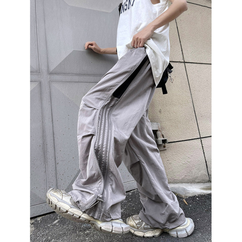 Contrast color dopamine wear quick-drying pants new summer American striped paratrooper pants couple side zipper wide-leg pants
