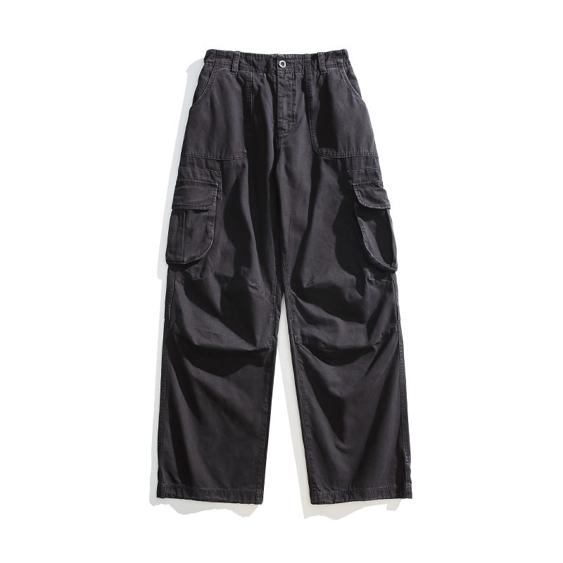 saferido 2000s fashion Japanese Retro Autumn Distressed Washed Overalls Casual Large Pocket Men's and Women's Loose Trousers