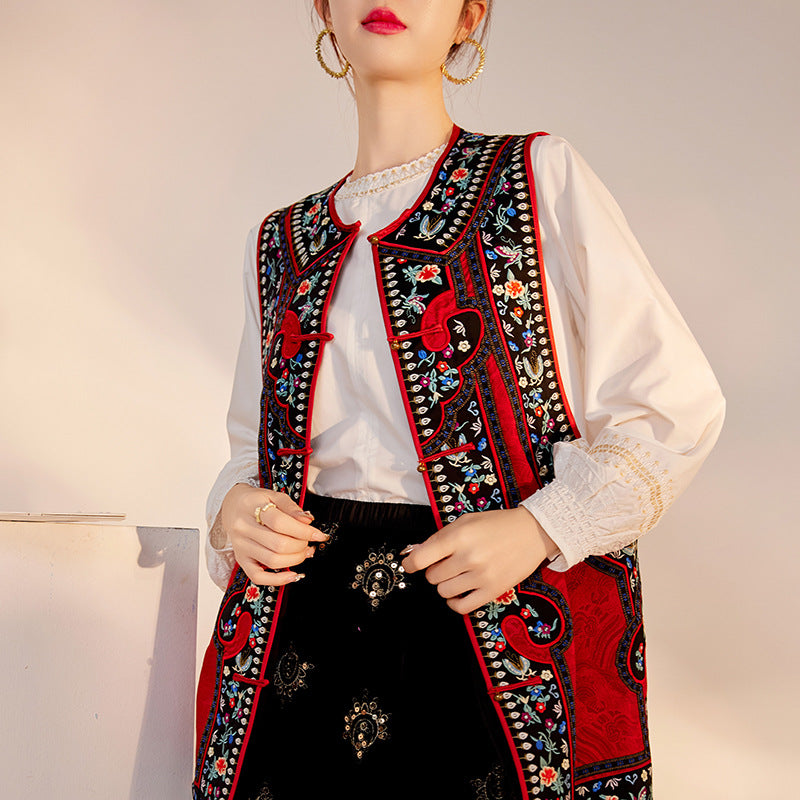 temperament national style new Chinese high-end unique high-end design sense light luxury retro vest jacket women M7088