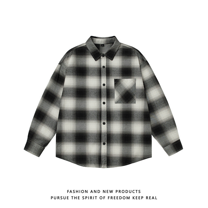 saferido -shop black men fashion urban Spring and Autumn Flannel Cotton Plaid Long-Sleeved Shirt Men's Japanese Wear Loose plus Size All-Match Top Coat
