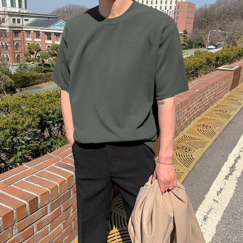 saferido -shop mens haircut BJ Summer Solid Color Loose Short-Sleeved T-shirt Trendy Korean Style T-shirt Boys Couple Tee All-Match Bottoming Shirt Trendy
