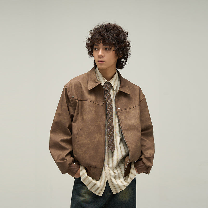 saferido      -shop mens fashion Spring and Autumn American Retro Distressed Brown Leather Jacket Men's Fashionable Ins High-Grade Cleanfit Jacket