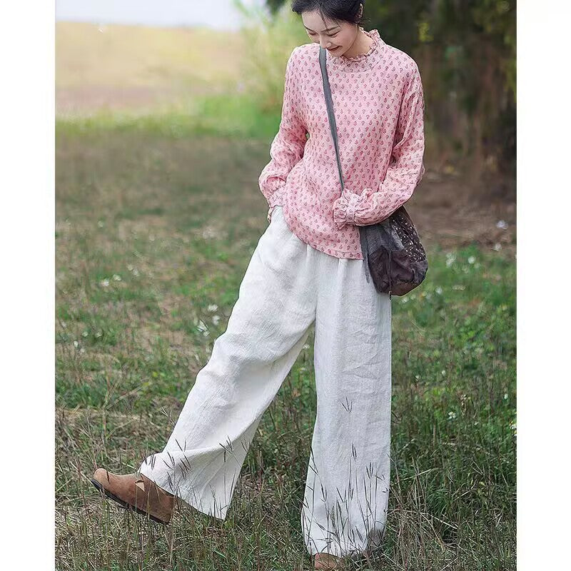 Floral literary and artistic style printed shirt summer new pastoral small clear temperament retro shirt top women