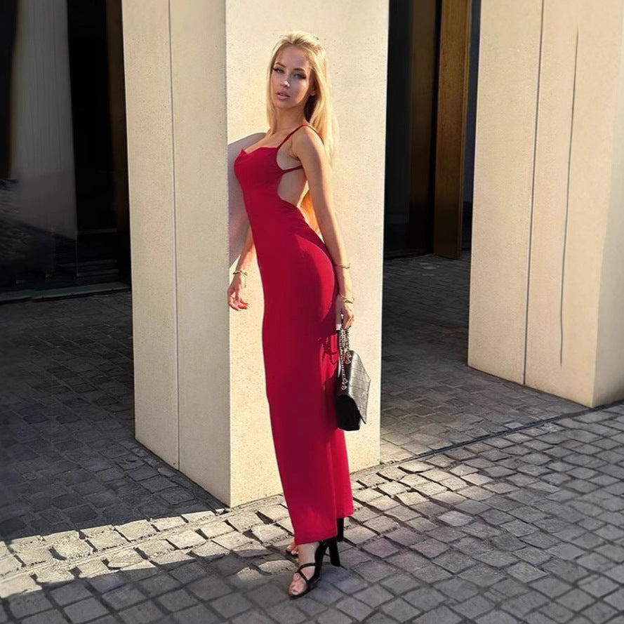 SAFERIDO 2025 Hot trade new style New women's clothing sexy Spice Girls suspender backless pleated long solid color dress