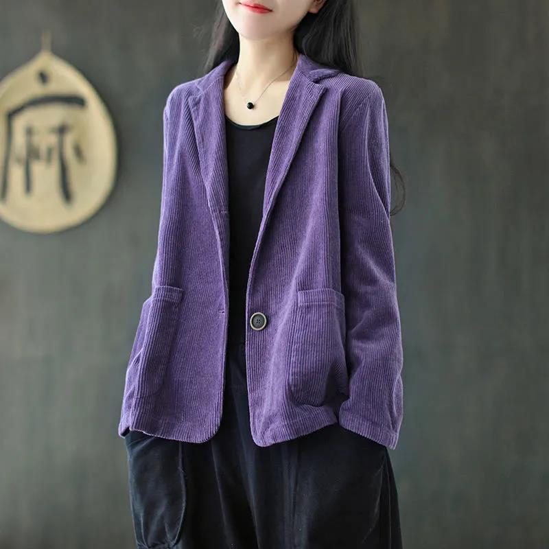 large size corduroy suit collar short jacket women's autumn new long-sleeved literary and retro casual jacket top