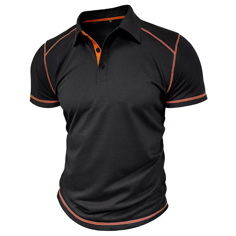 Summer Men's Lapel Polo Clothes Contrast Color Polo Shirt European and American T-shirts for Men