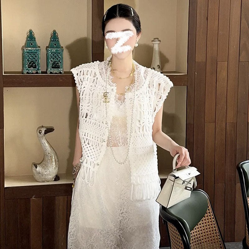 New Chinese style new Guofeng heavy industry lace design temperament long sleeve hollow v neck thin top N3027