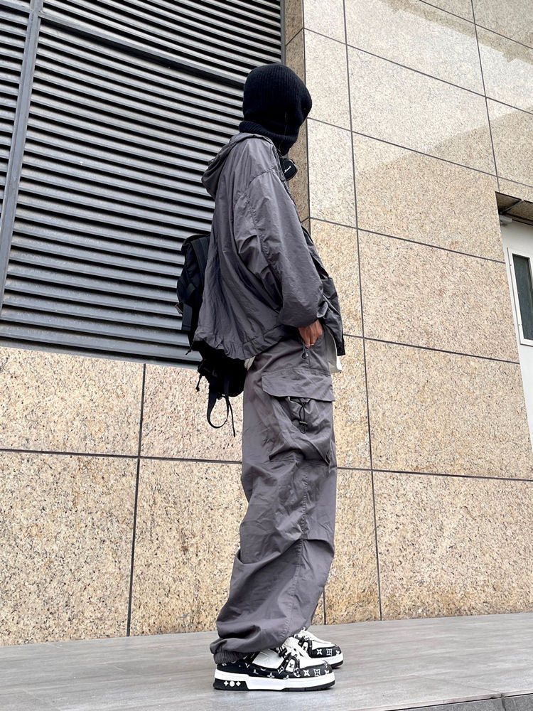 saferido boy outfits Japanese Harajuku Style American Style Wide Leg High Street Multi-Pocket Drawstring Casual Pants Loose Oversize Overalls